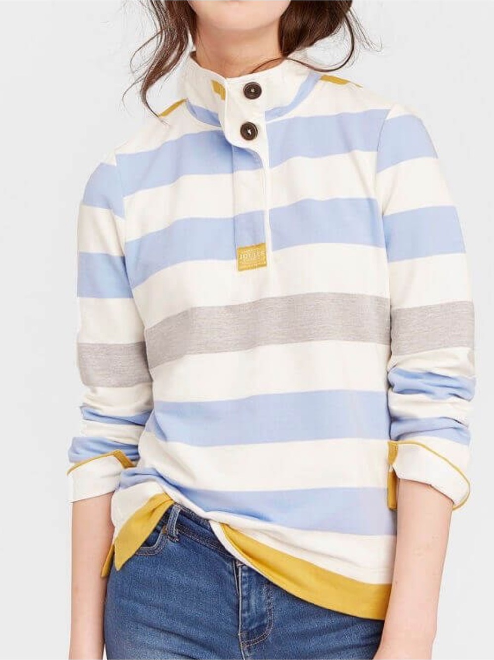 Joules Ladies Saunton Rugby Top sweatshirt button neck colourful stripes size 6